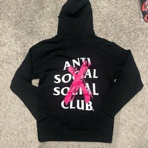 Anti Social Social Club Black Hoodie with Pink X